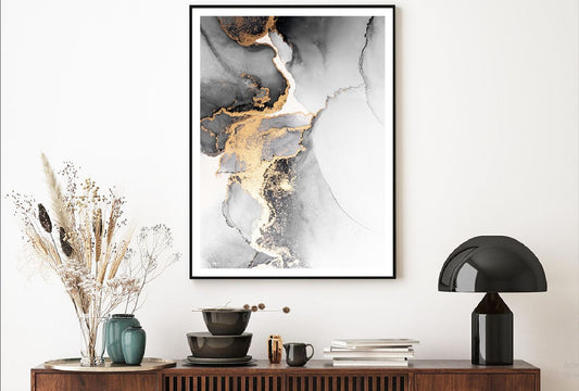 Black Grey & Gold Splash Abstract Design Home Decor Premium Quality Poster Print Choose Your Sizes