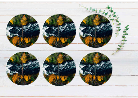 River With Suspension Bridge in Finland Coasters Wood & Rubber - Set of 6 Coasters