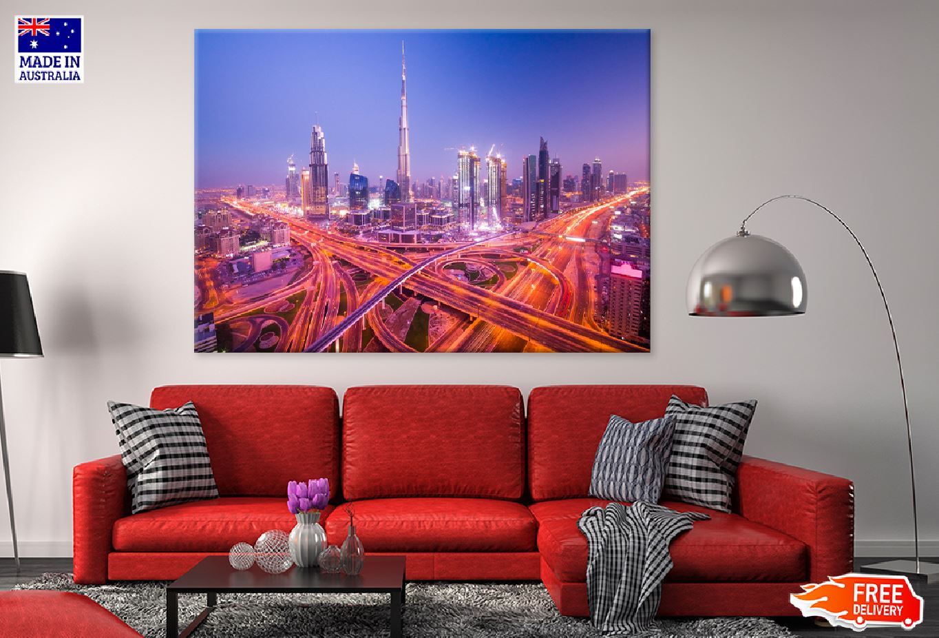 Dubai City Night Highways View Photograph Print 100% Australian Made