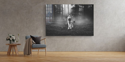 Wolf in Forest B&W Print Tempered Glass Wall Art 100% Made in Australia Ready to Hang