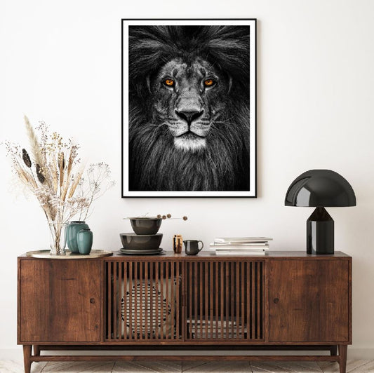 Lion Face Portrait B&W Photograph Home Decor Premium Quality Poster Print Choose Your Sizes