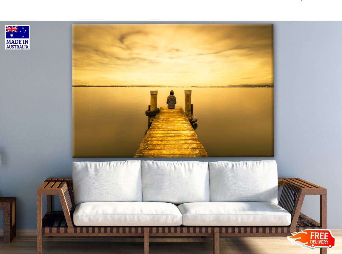 Wooden Pier & Lake Scenery in Sunset Photograph Print 100% Australian Made