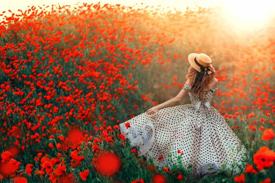 Girl & Blooming Hill Red Poppies Photograph Print 100% Australian Made