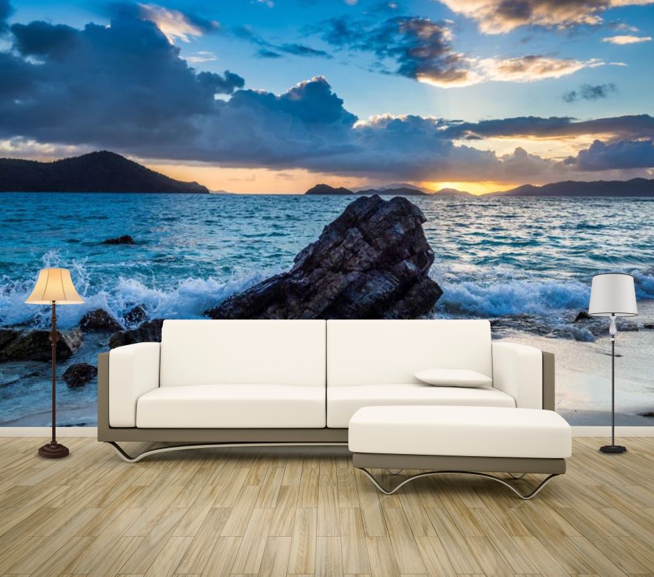 Wallpaper Murals Peel and Stick Removable Beach Sunset View High Quality