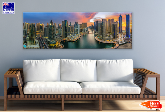 Panoramic Canvas Dubai City Night High Quality 100% Australian made wall Canvas Print ready to hang