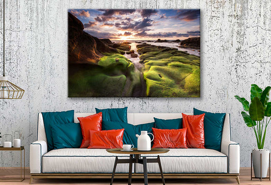 Bella Home Kudat Sabah Sea With Small Green Grass Print Canvas Ready to hang