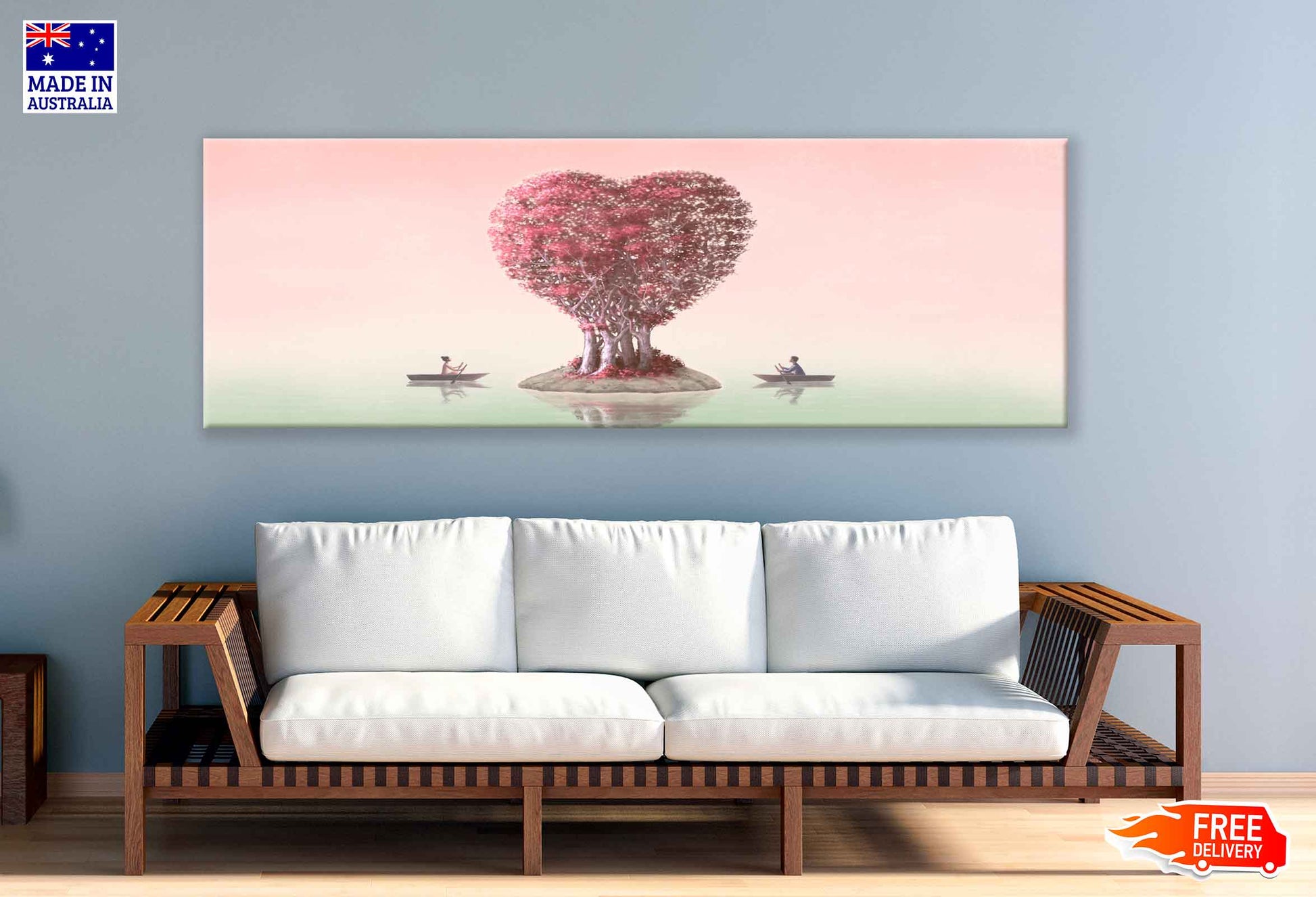 Panoramic Canvas Valentine's day Heart Shape Tree High Quality 100% Australian Made Wall Canvas Print Ready to Hang