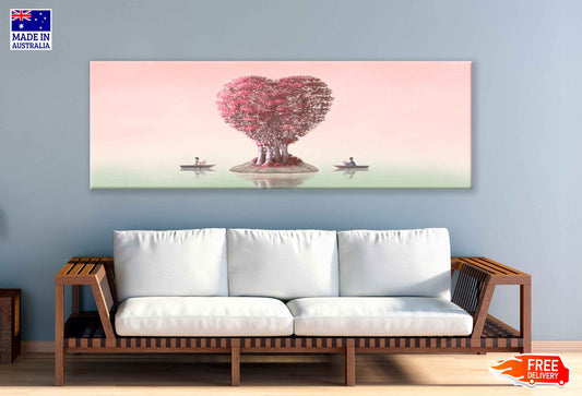 Panoramic Canvas Valentine's day Heart Shape Tree High Quality 100% Australian Made Wall Canvas Print Ready to Hang