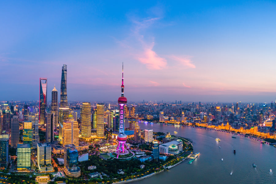 Shanghai Skyline View Night Photograph China Print 100% Australian Made