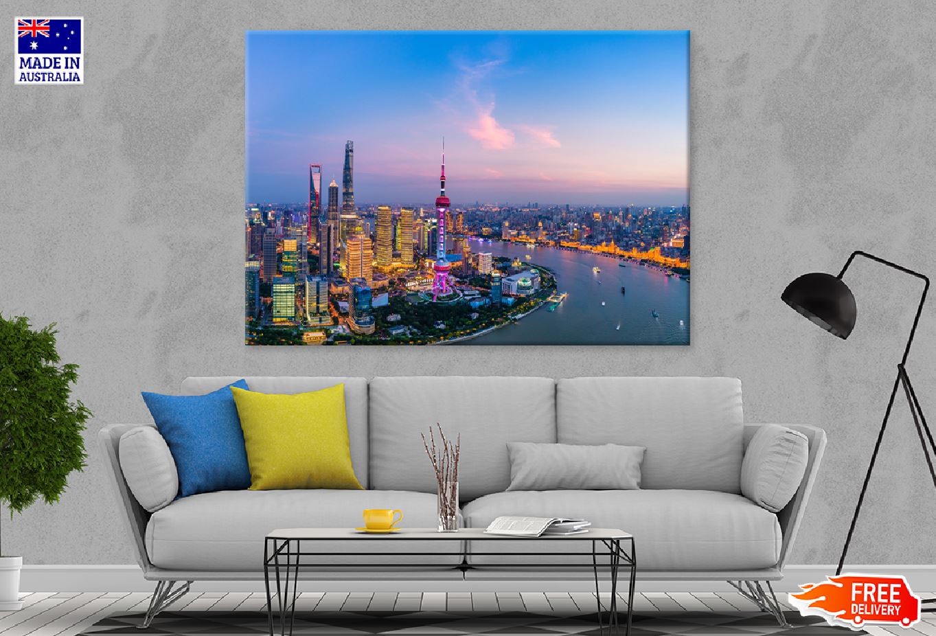 Shanghai Skyline View Night Photograph China Print 100% Australian Made