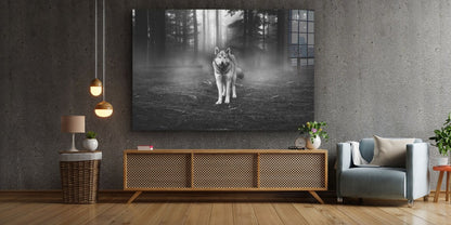 Wolf in Forest B&W Print Tempered Glass Wall Art 100% Made in Australia Ready to Hang