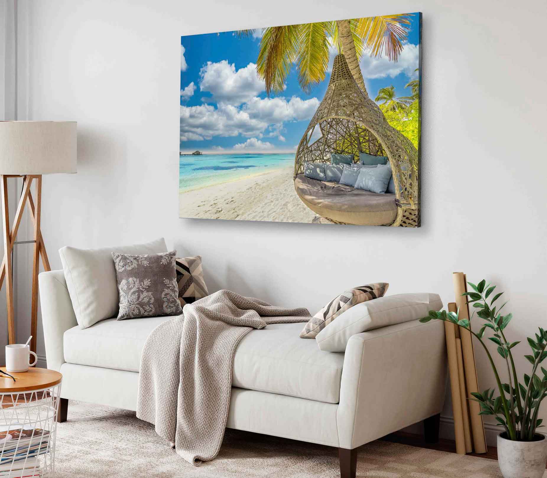 Bella Home Sea Swing Palm Trees on Beach Print Canvas Ready to hang