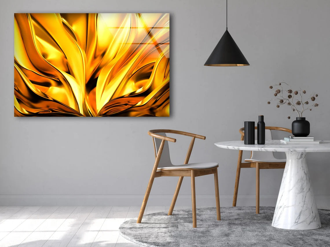 Gold 3D Abstract Marble Design Acrylic Glass Print Tempered Glass Wall Art 100% Made in Australia Ready to Hang