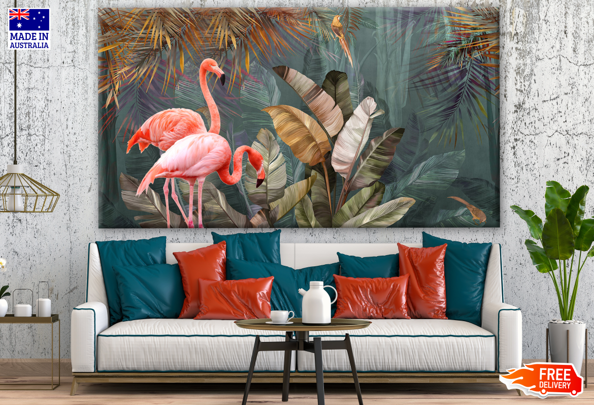 Flamingo Birds in Forest Print 100% Australian Made