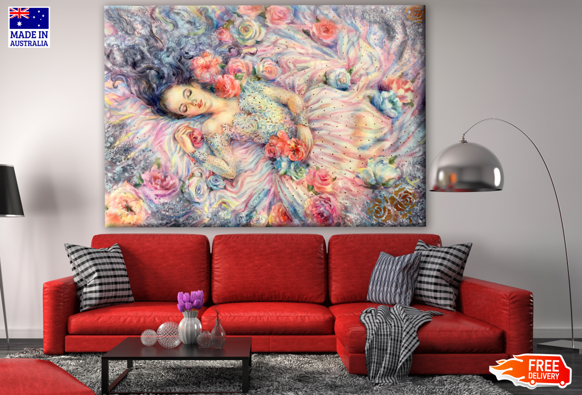 Woman Sleeping in Flowers Painting Print 100% Australian Made