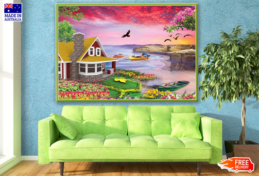 House Near Beach with Cliff View Print 100% Australian Made