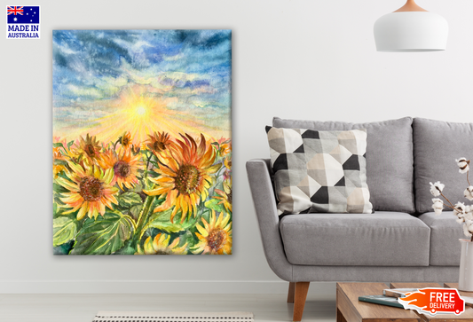 Sunrise in Sunflower Field Painting Print 100% Australian Made