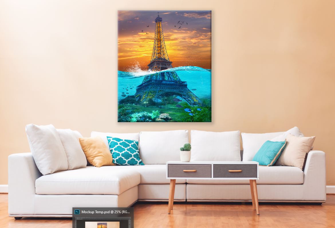 Eiffel Tower & Under Water imaginery Painting Print 100% Australian Made