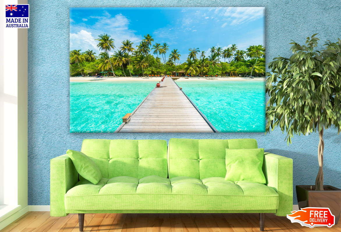 Stunning Beach View with Wooden Pier Photograph Print 100% Australian Made