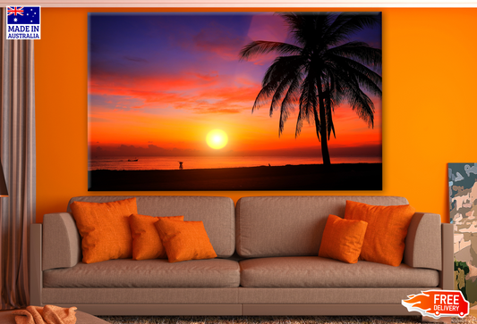 Stunning Beach with Palm Tree Sunset View Photograph Print 100% Australian Made