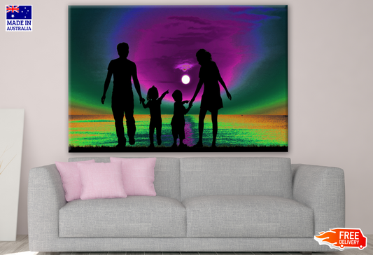 Family Walking Under Sky with Aurora Print 100% Australian Made