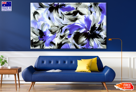 Colourful Black & Blue Floral Design Print 100% Australian Made