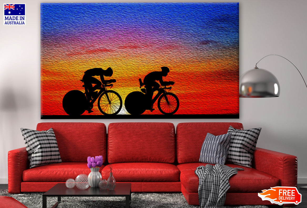 Two Men Riding Bicycles in Sunset Print 100% Australian Made