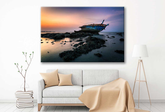 Bella Home Wrecked Boat On The Beach Print Canvas Ready to hang