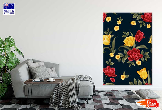 Red Yellow Flower & Leaves Vector Design Print 100% Australian Made