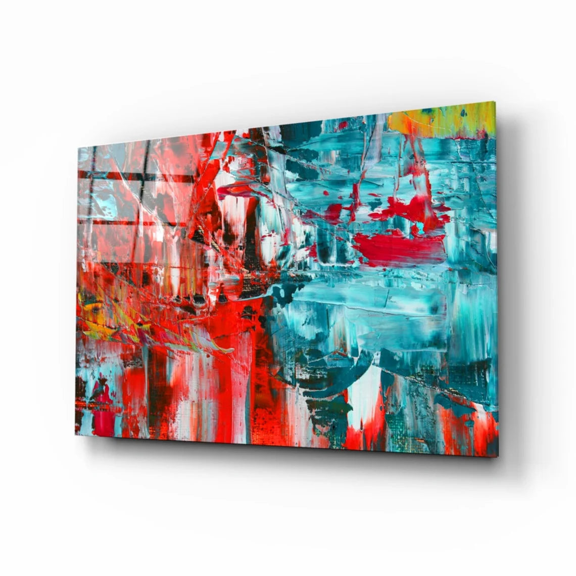 Red Blue Abstract Print Tempered Glass Wall Art 100% Made in Australia Ready to Hang