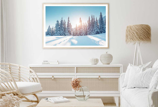 Snow Trees Forest with Sunrise View Photograph Home Decor Premium Quality Poster Print Choose Your Sizes