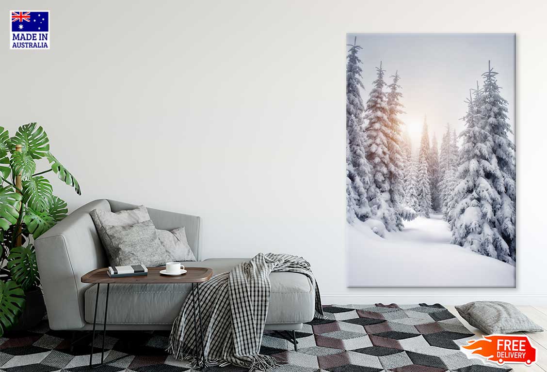 Snow Covered Pine Trees Sunset Photograph Print 100% Australian Made