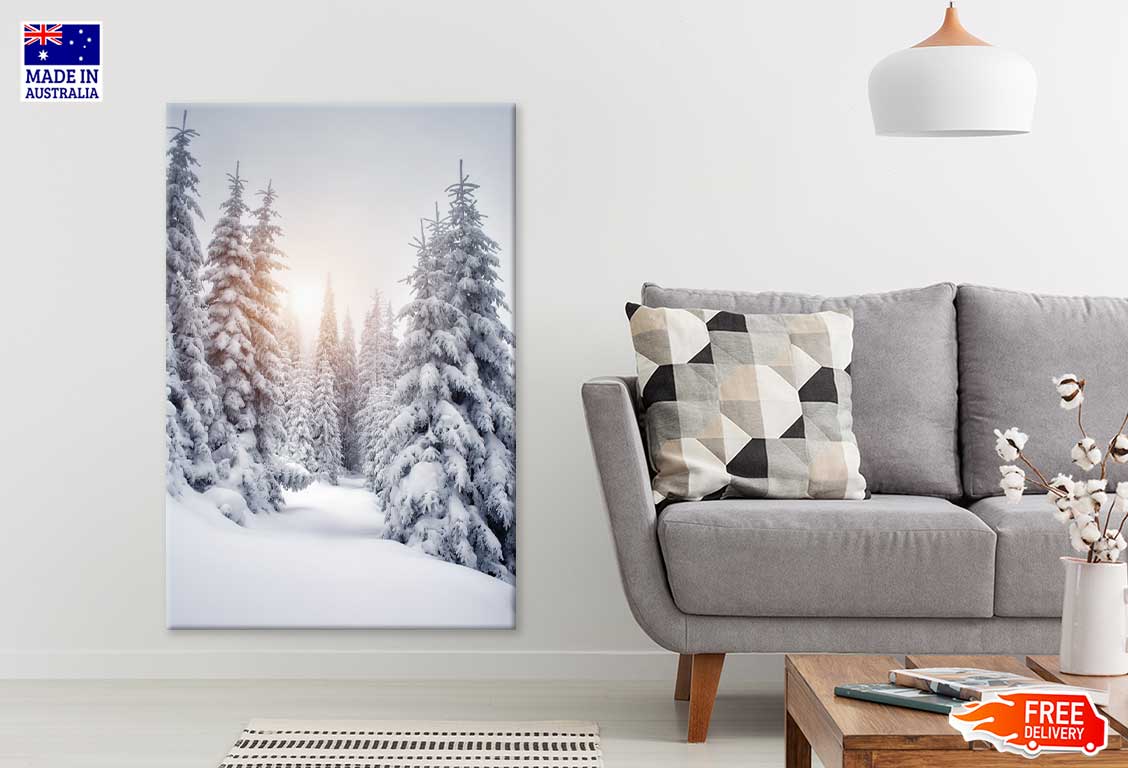 Snow Covered Pine Trees Sunset Photograph Print 100% Australian Made