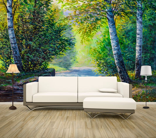 Wallpaper Murals Peel and Stick Removable Forest Painting High Quality