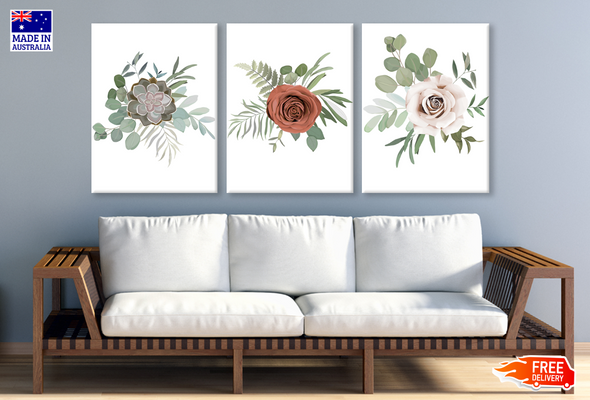 3 Set of Floral Painting High Quality print 100% Australian made wall Canvas ready to hang
