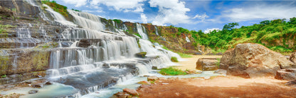 Panoramic Canvas Pongour Waterfall With Trees High Quality 100% Australian Made Wall Canvas Print Ready to Hang