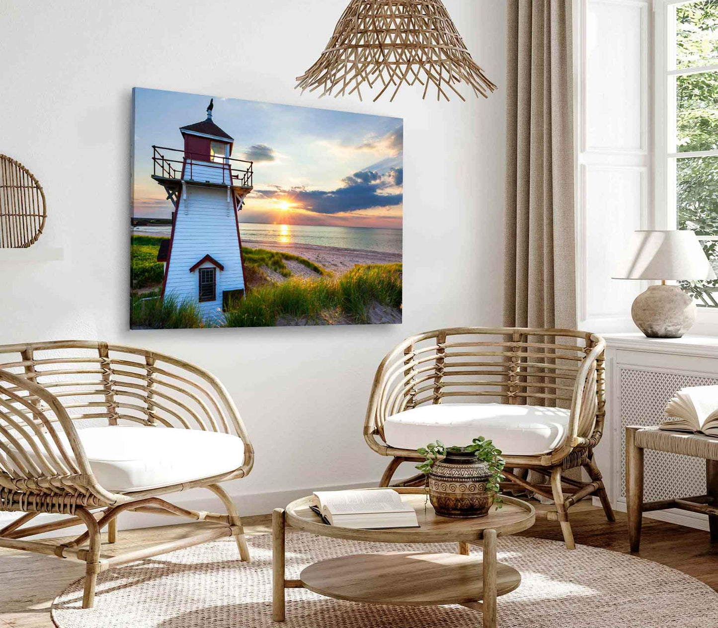 Bella Home Sunset At Covehead Harbour Lighthouse Print Canvas Ready to hang