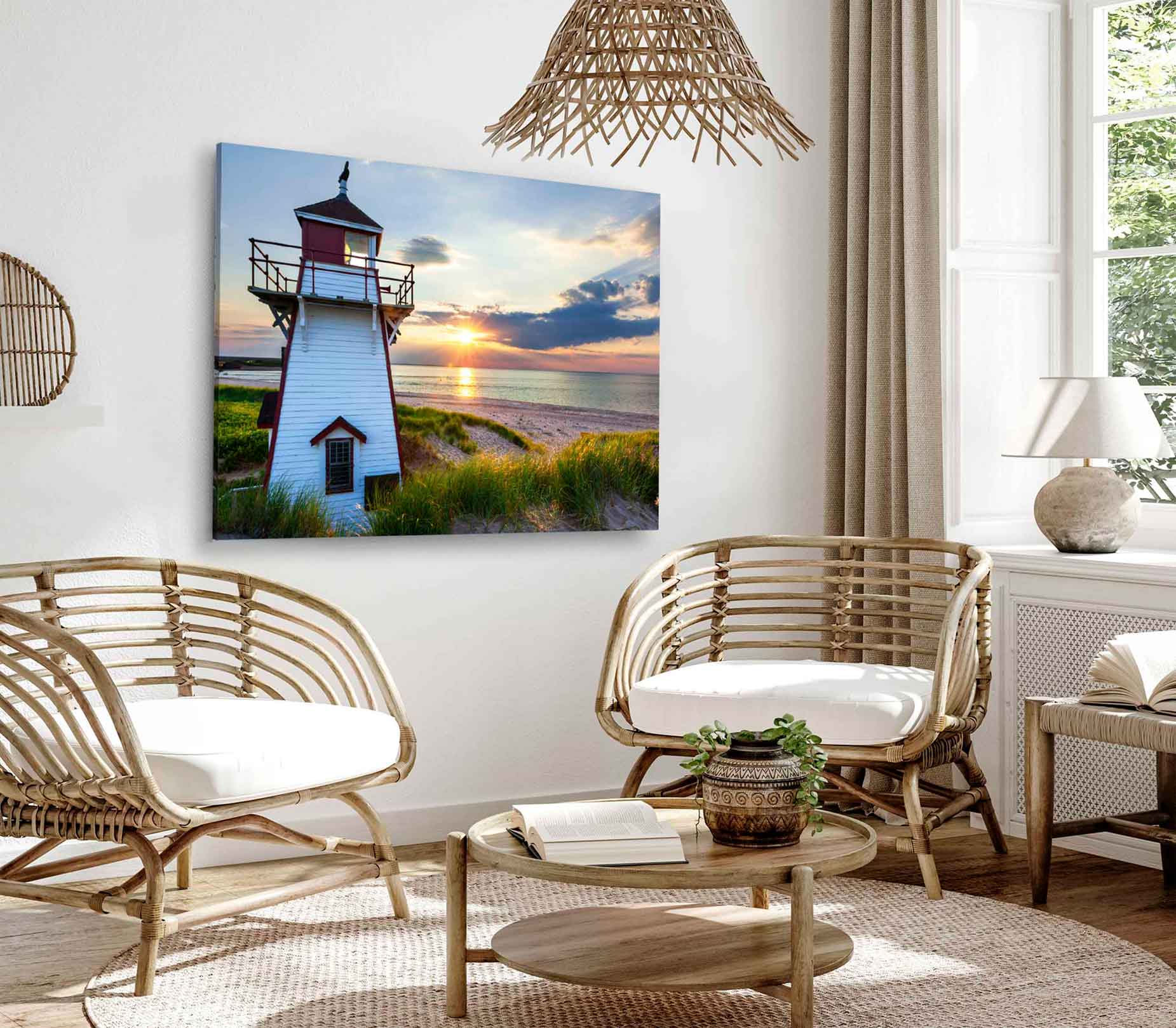 Bella Home Sunset At Covehead Harbour Lighthouse Print Canvas Ready to hang