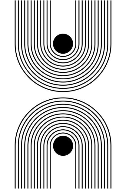 B&W Abstract Lines & Circles Line Art Print 100% Australian Made