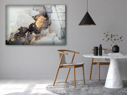 Grey Black & Gold Abstract Design Acrylic Glass Print Tempered Glass Wall Art 100% Made in Australia Ready to Hang