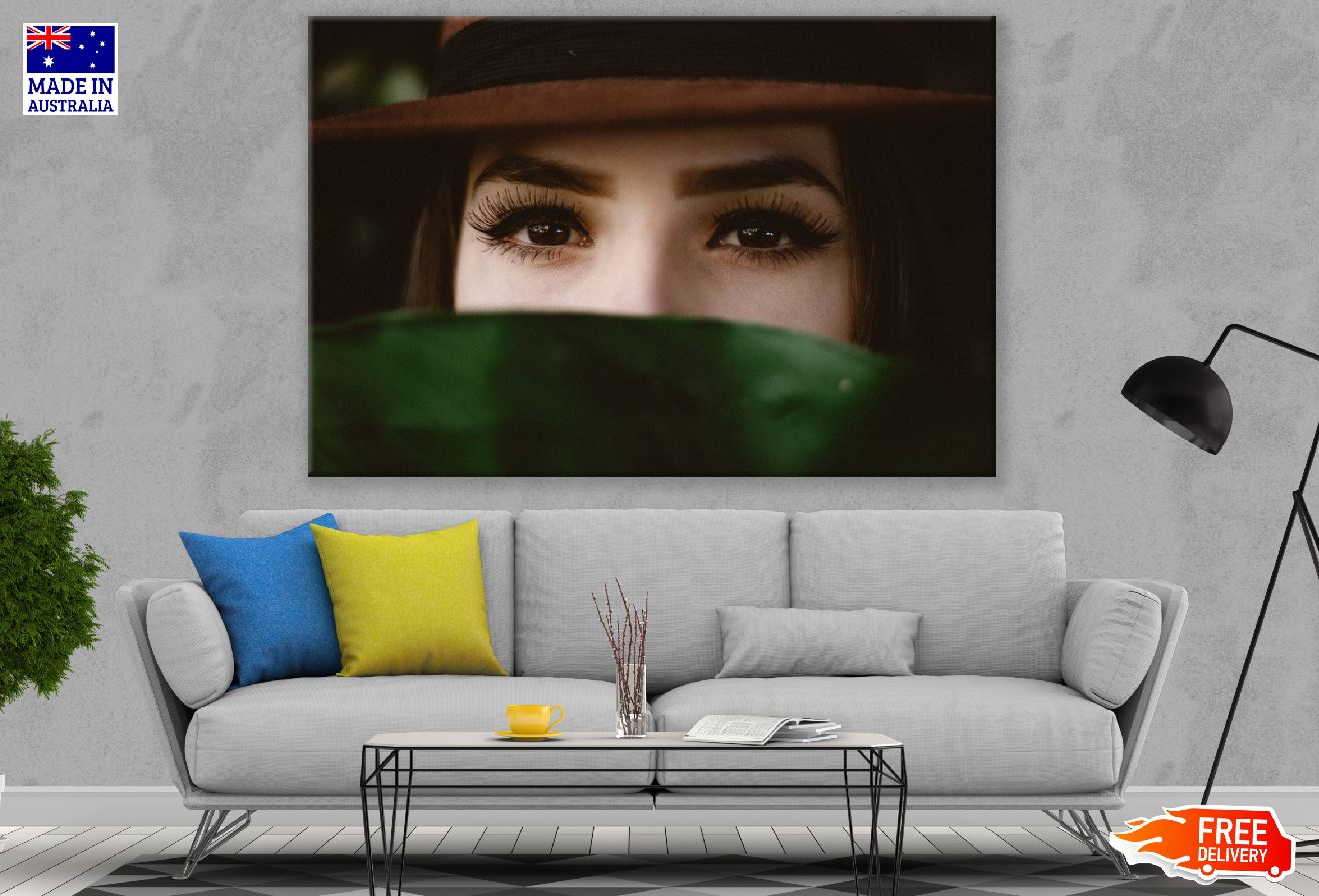 Fashion Girl Face Covered with Leaf Photograph Print 100% Australian Made