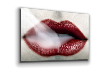 Smoke Red Lips Closuep Print Tempered Glass Wall Art 100% Made in Australia Ready to Hang