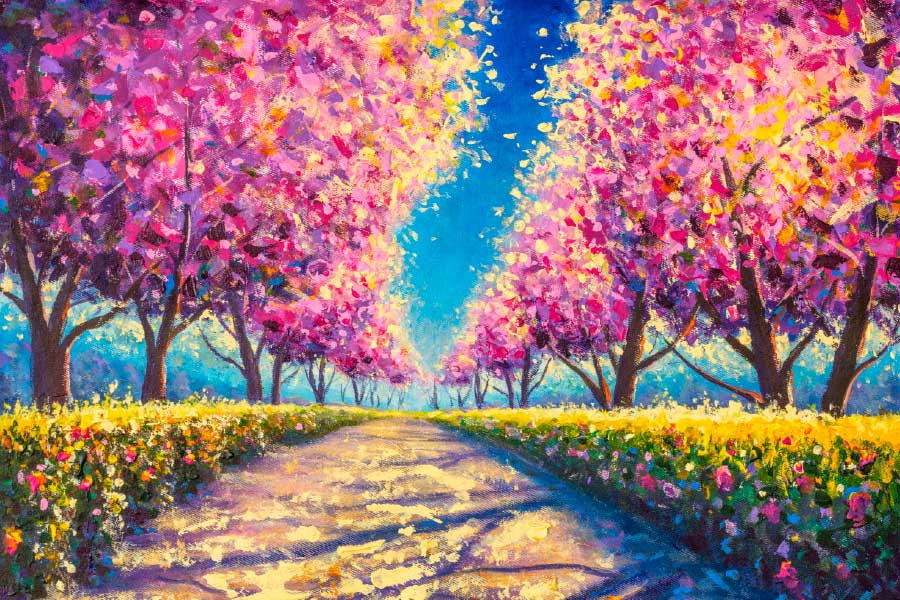 Bella Home Sakura Blossom Trees Oil Painting Print Canvas Ready to hang