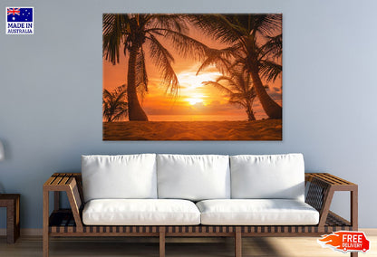 Sea Shore with Palm Trees Sunset Photograph Print 100% Australian Made