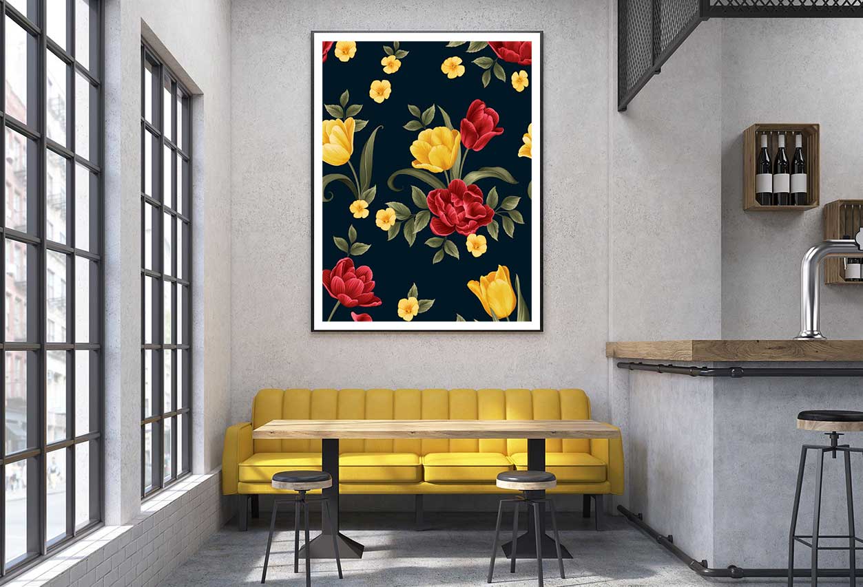 Red Yellow Flower & Leaves Vector Design Home Decor Premium Quality Poster Print Choose Your Sizes