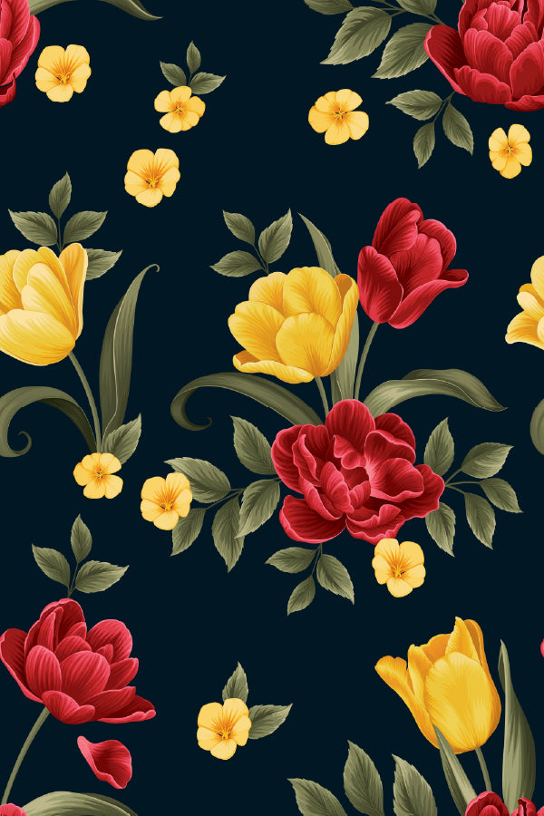 Red Yellow Flower & Leaves Vector Design Print 100% Australian Made