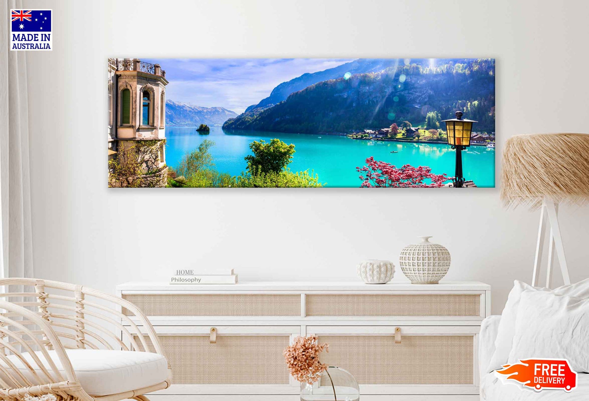 Panoramic Canvas Iseltwald Village Lake Scenery Photograph High Quality 100% Australian Made Wall Canvas Print Ready to Hang