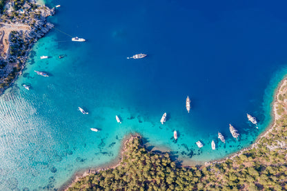 Yachts in Cennet Bay Aerial View Photograph Turkey Print 100% Australian Made