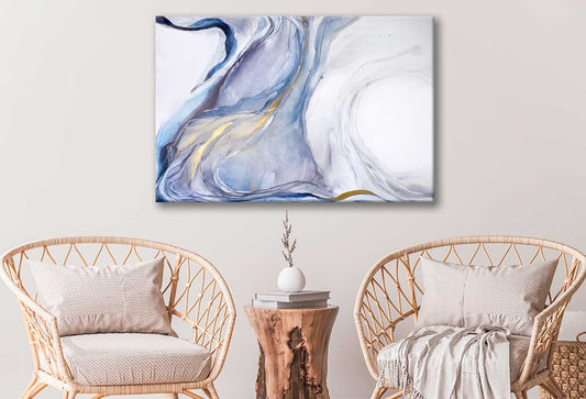 Bella Home Blue White & Gold Abstract Design Print Canvas Ready to hang