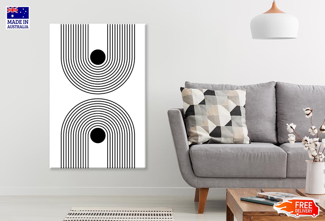 B&W Abstract Lines & Circles Line Art Print 100% Australian Made